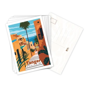Lot de cartes postales Tanger illustrées, empilées avec le verso pour la correspondance