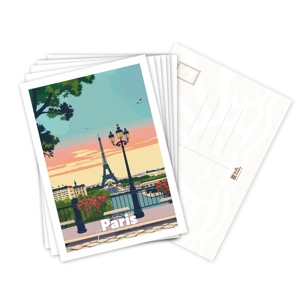 Lot de cartes postales Paris illustrées, empilées avec le verso pour la correspondance