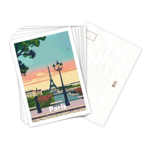 Lot de cartes postales Paris illustrées, empilées avec le verso pour la correspondance