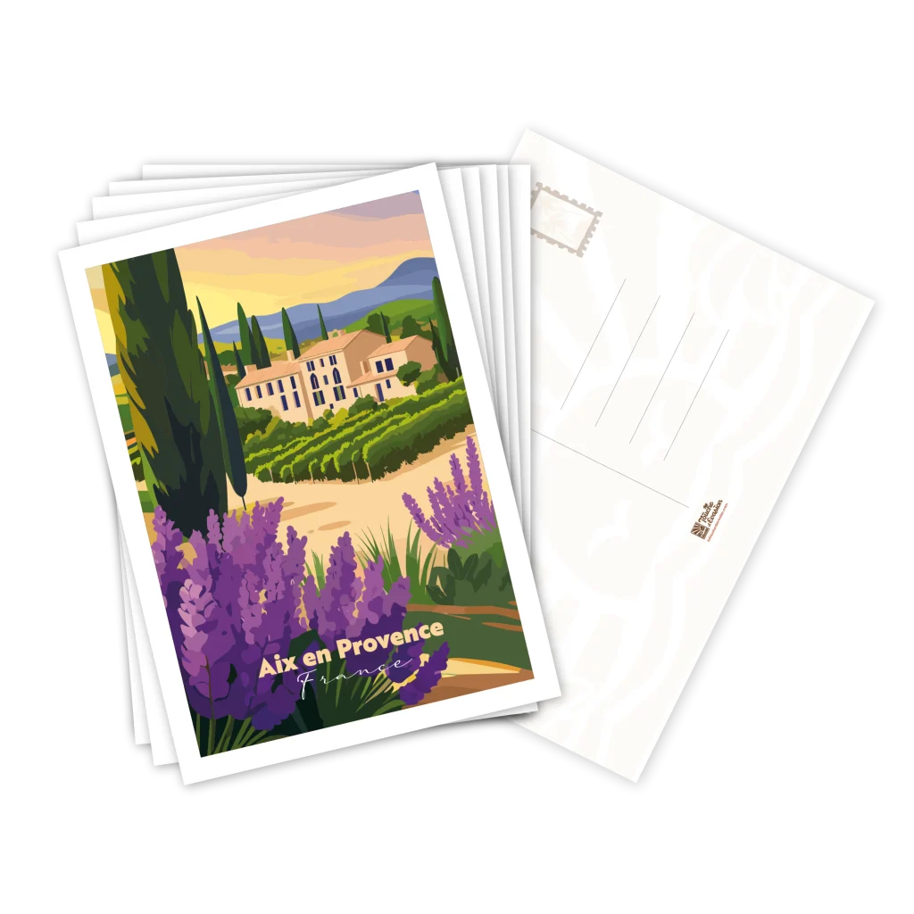Lot de cartes postales Provence illustrées, empilées avec le verso pour la correspondance