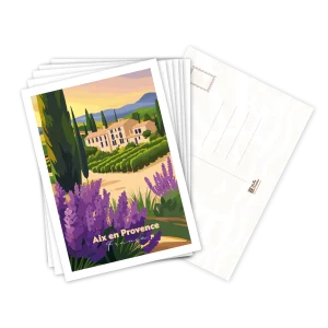 Lot de cartes postales Provence illustrées, empilées avec le verso pour la correspondance