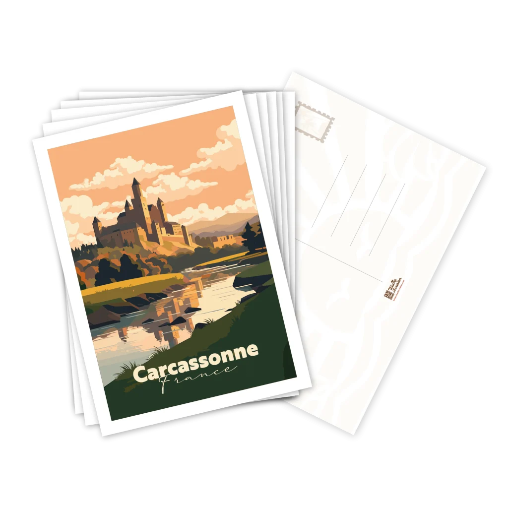 Lot de cartes postales Carcassonne illustrées, empilées avec le verso pour la correspondance