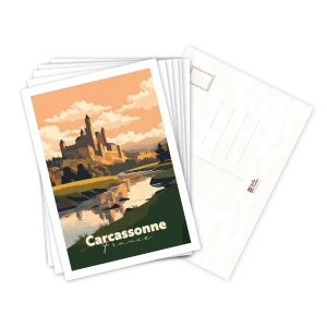 Lot de cartes postales Carcassonne illustrées, empilées avec le verso pour la correspondance