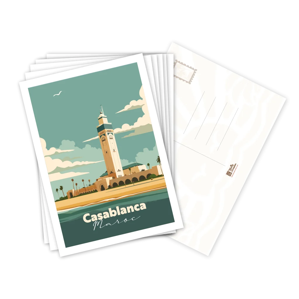 Lot de cartes postales Casablanca illustrées, empilées avec le verso pour la correspondance