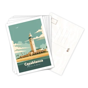 Lot de cartes postales Casablanca illustrées, empilées avec le verso pour la correspondance