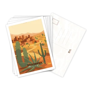 Lot de cartes postales Sahara Merzouga illustrées, empilées avec le verso pour la correspondance