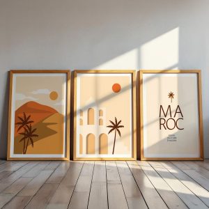 Lot de 3 posters Maroc Terre & Soleil, trois affiches minimalistes assorties